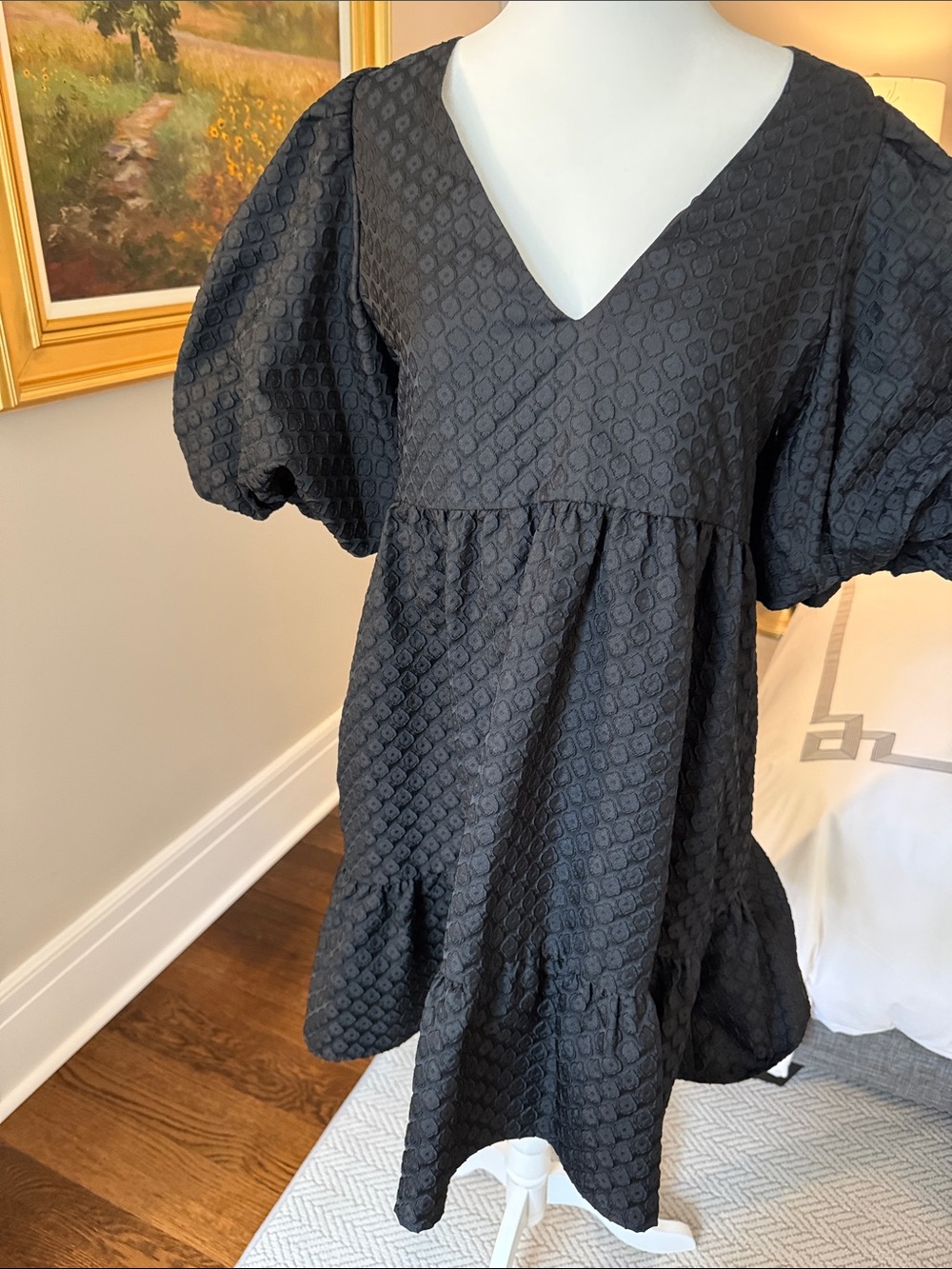 CROSBY by Mollie Burch Black Textured Puff-Sleeve Mini Dress